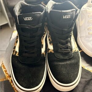 Vans Black and Leopard High-Top Sneakers